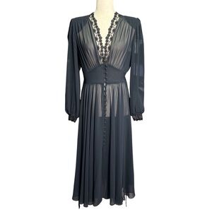 Strauss by Bonnie Vintage Sheer Black Lace Trim Dress Gothic Romantic Buttons